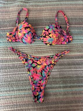 Kulani Kinis Neon Floral Underwire Bikini in Black, Pink, Orange, Green